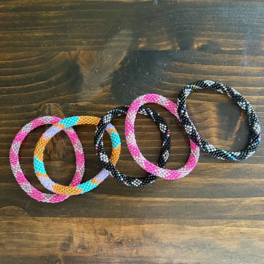 Set of 5 Colorful Nepal Beaded Bracelets Set
